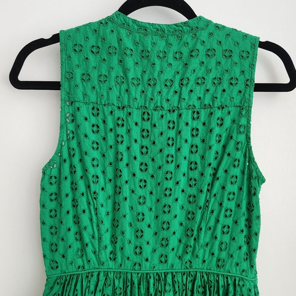 J Crew kelly green eyelet cotton garden midi dress size 2 - Picture 6 of 9
